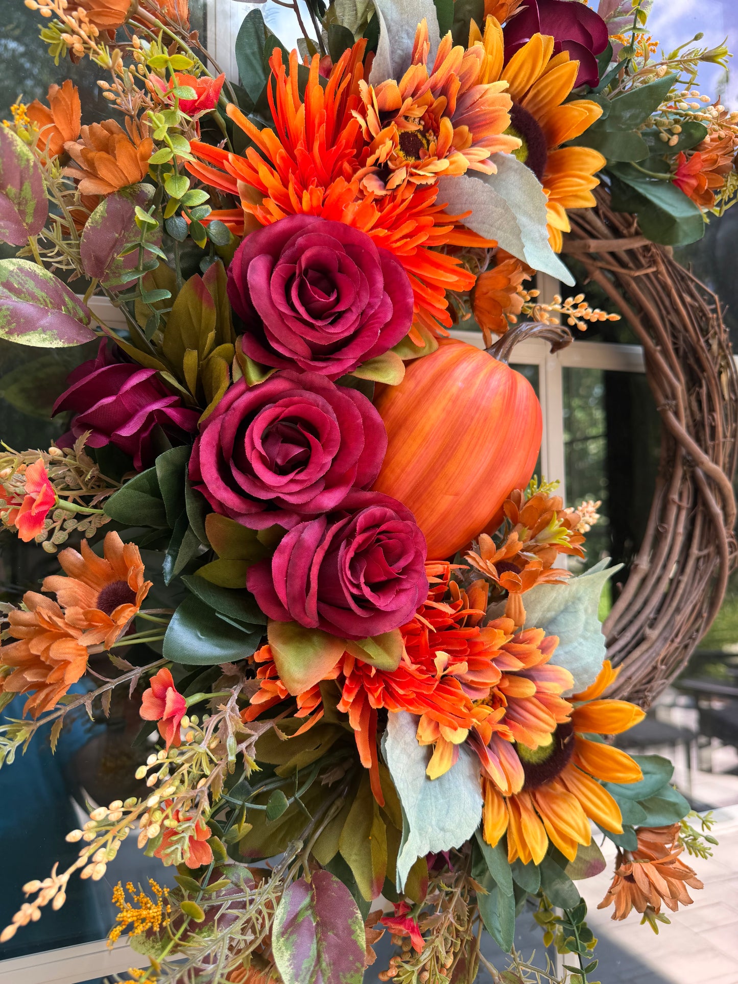 Sunflower, Pumpkin, & Rose Fall Wreath