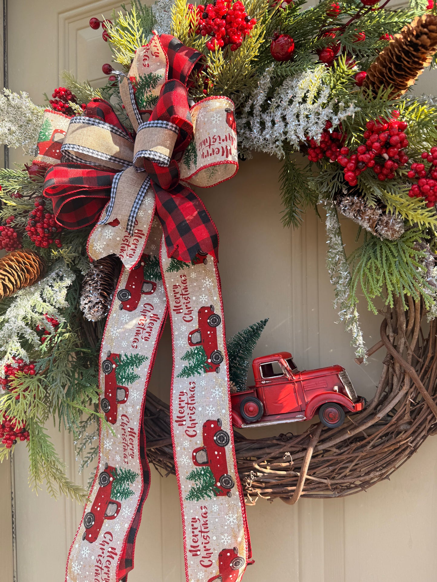 Vintage Red Truck Christmas Wreath