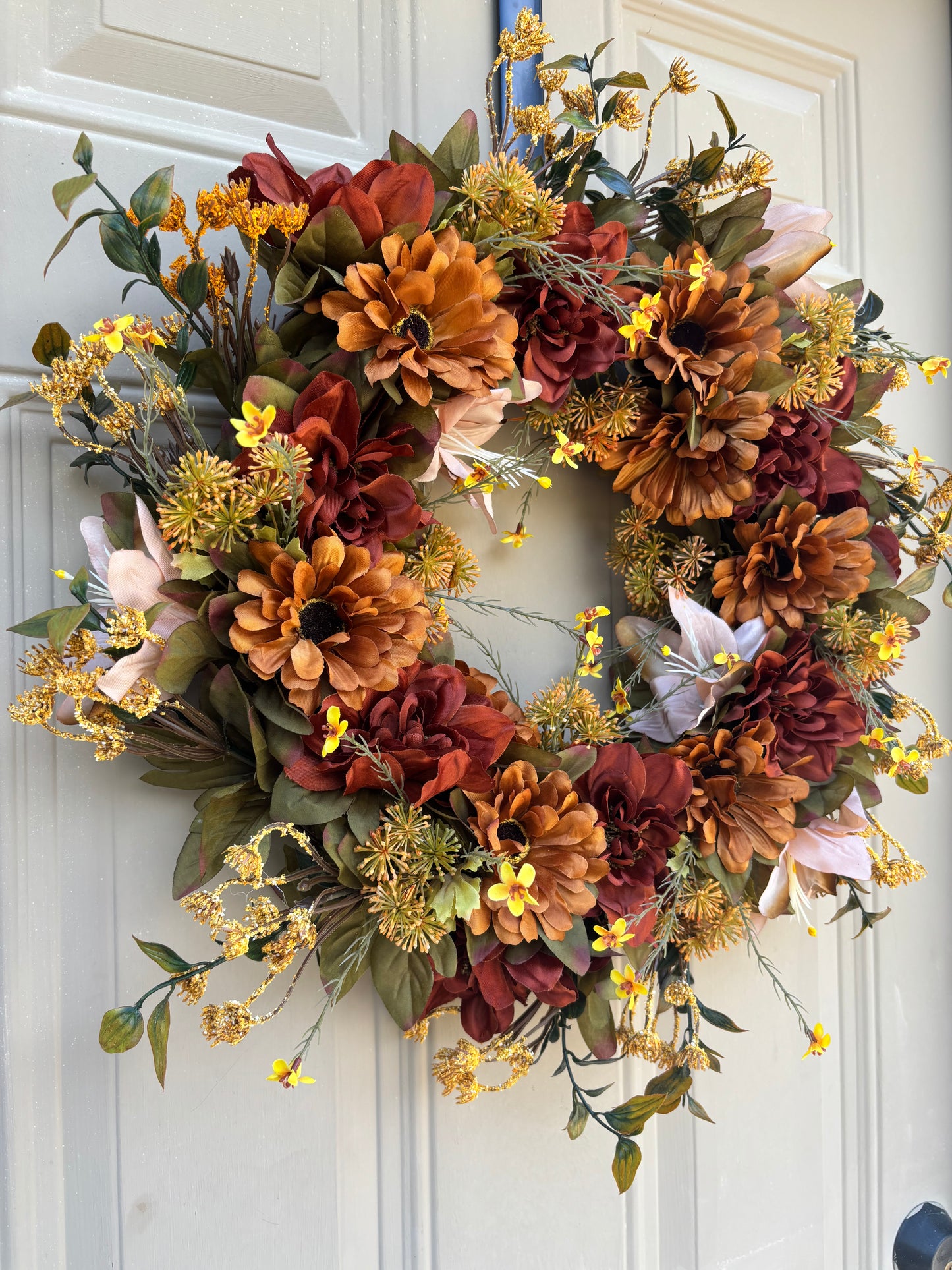 Brown Dahlia & Zinnia Fall Wreath