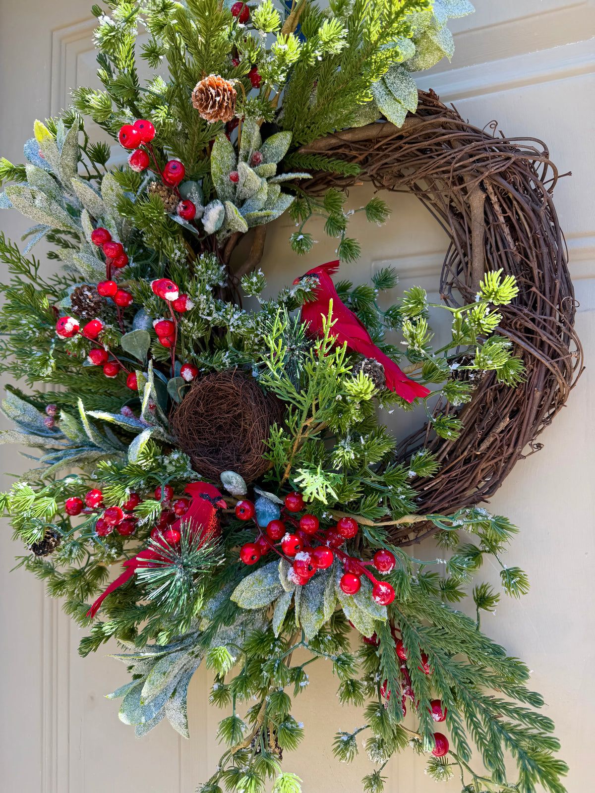Frosted Pine and Cardinal Winter Wreath
