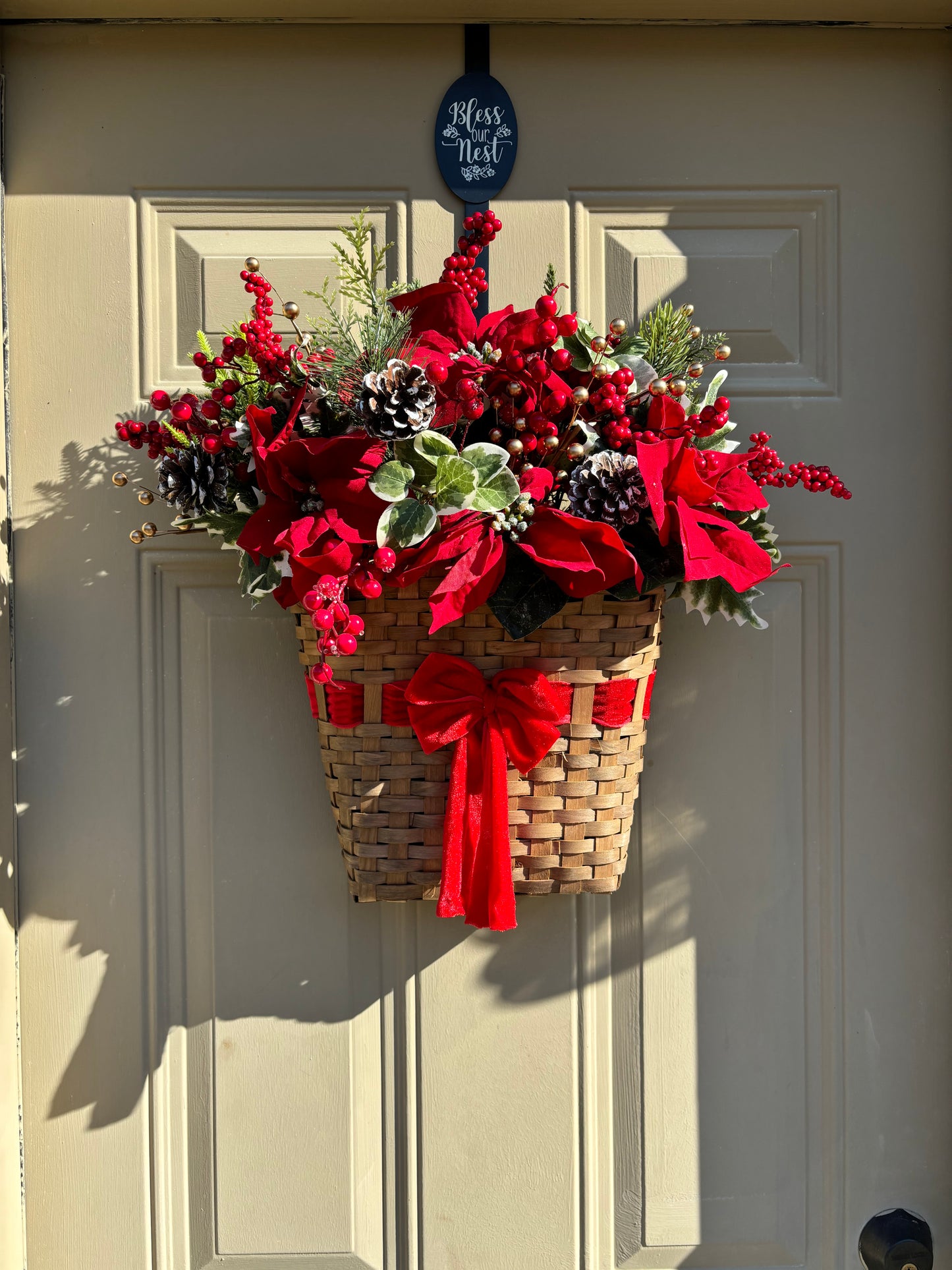 Poinsettia and Berry Holiday Hanging Basket