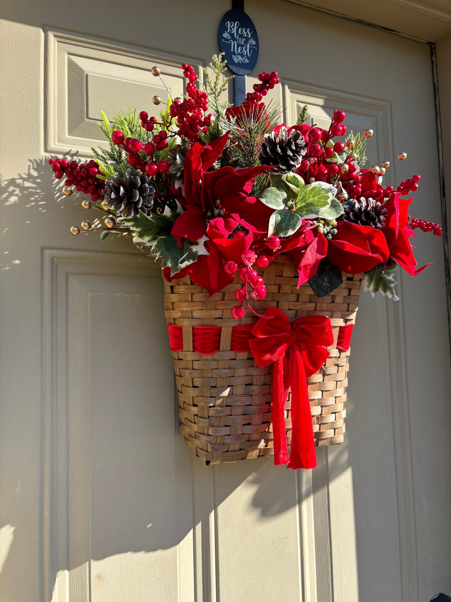 Poinsettia and Berry Holiday Hanging Basket