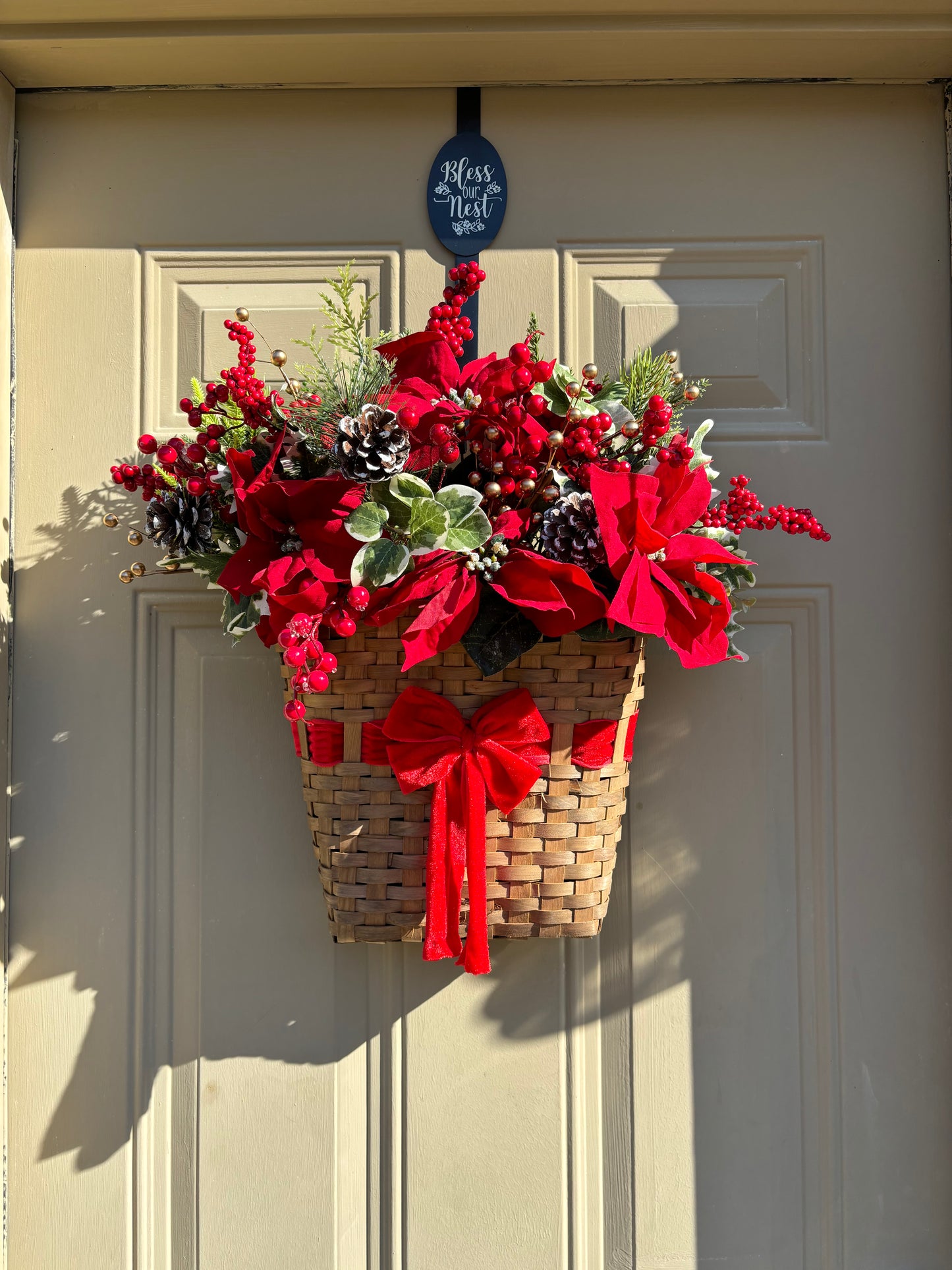 Poinsettia and Berry Holiday Hanging Basket