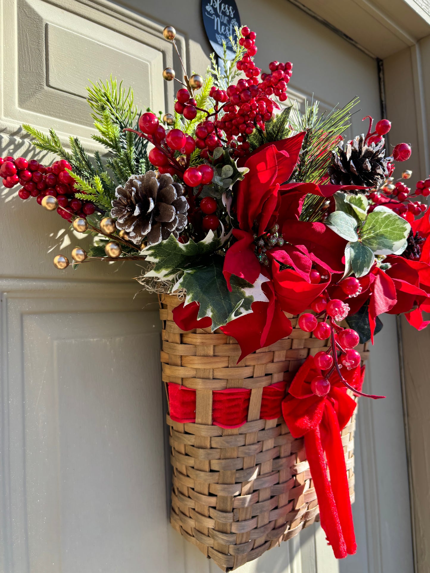 Poinsettia and Berry Holiday Hanging Basket