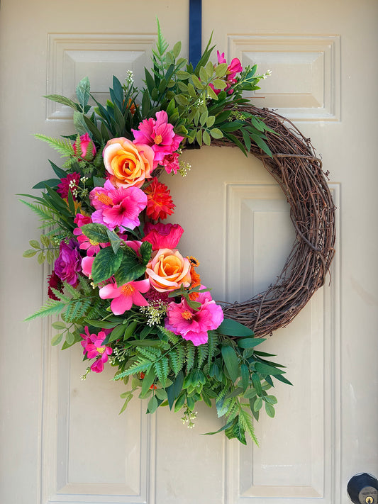 Pink Hibiscus Tropical Summer Wreath