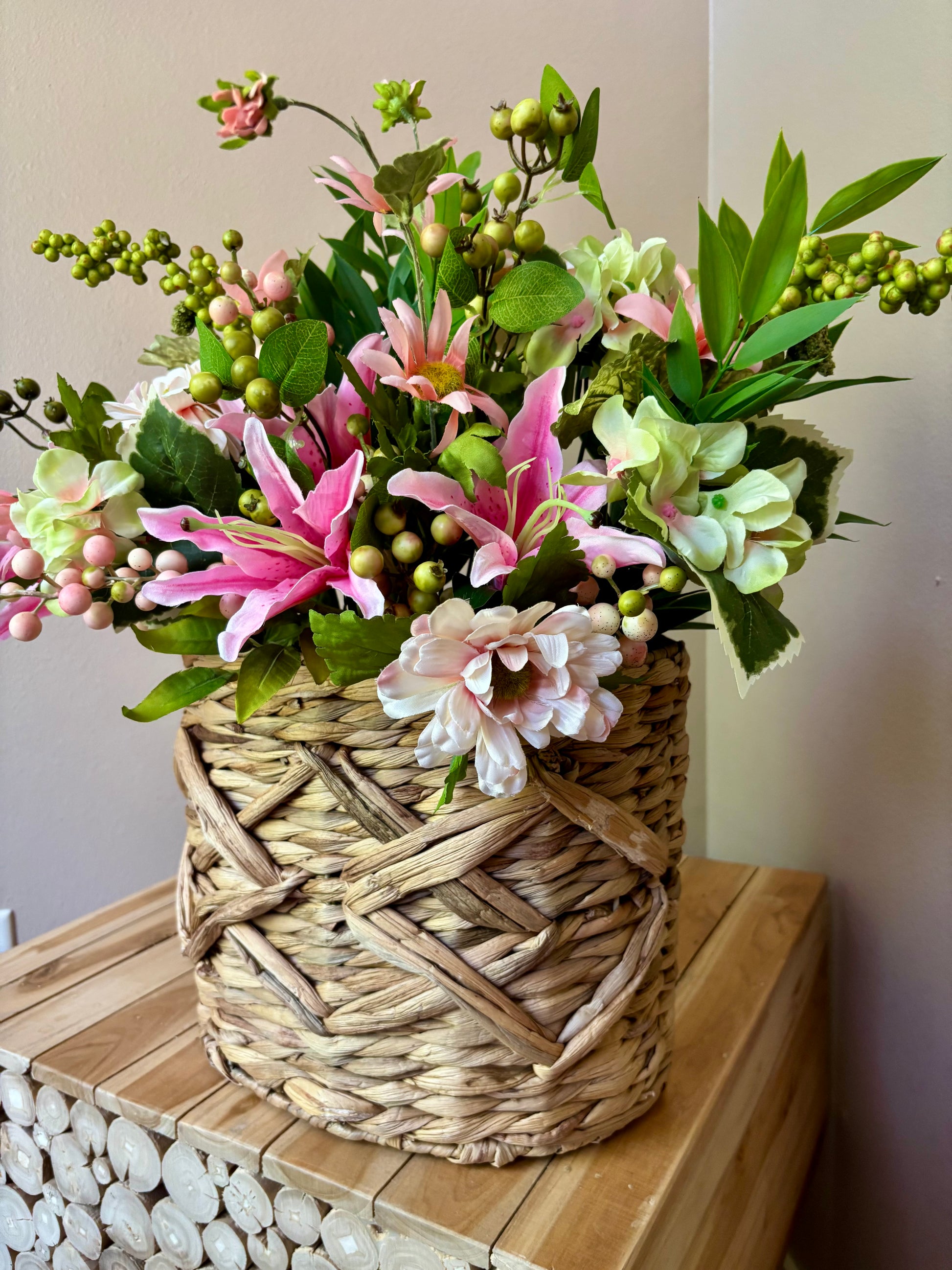 peace lily hanging basket Pink Lily Summer Blossom Hanging Basket – Posies and Petals Co