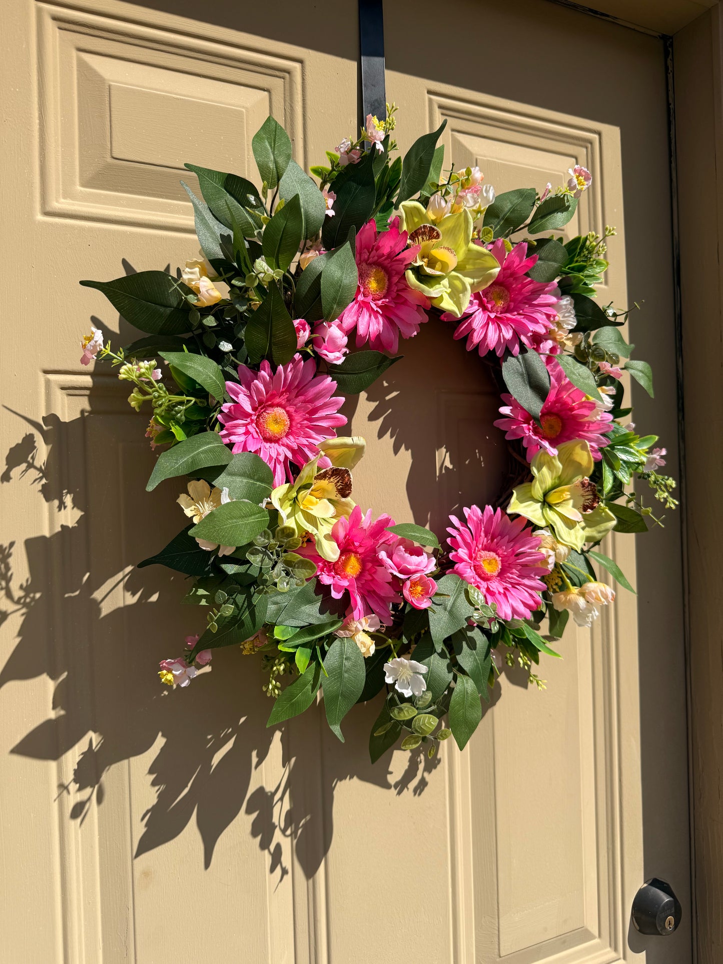 Pink Daisy and Tropical Cymbidium Summer Wreath