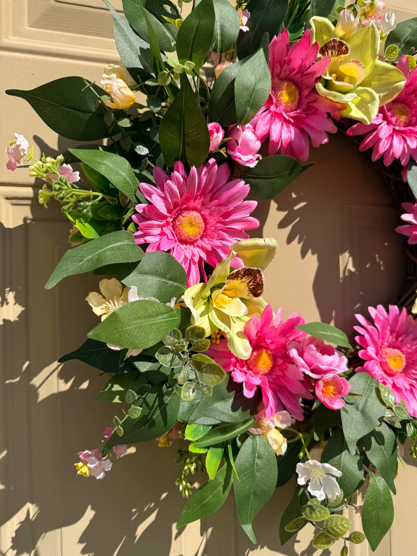 Pink Daisy and Tropical Cymbidium Summer Wreath