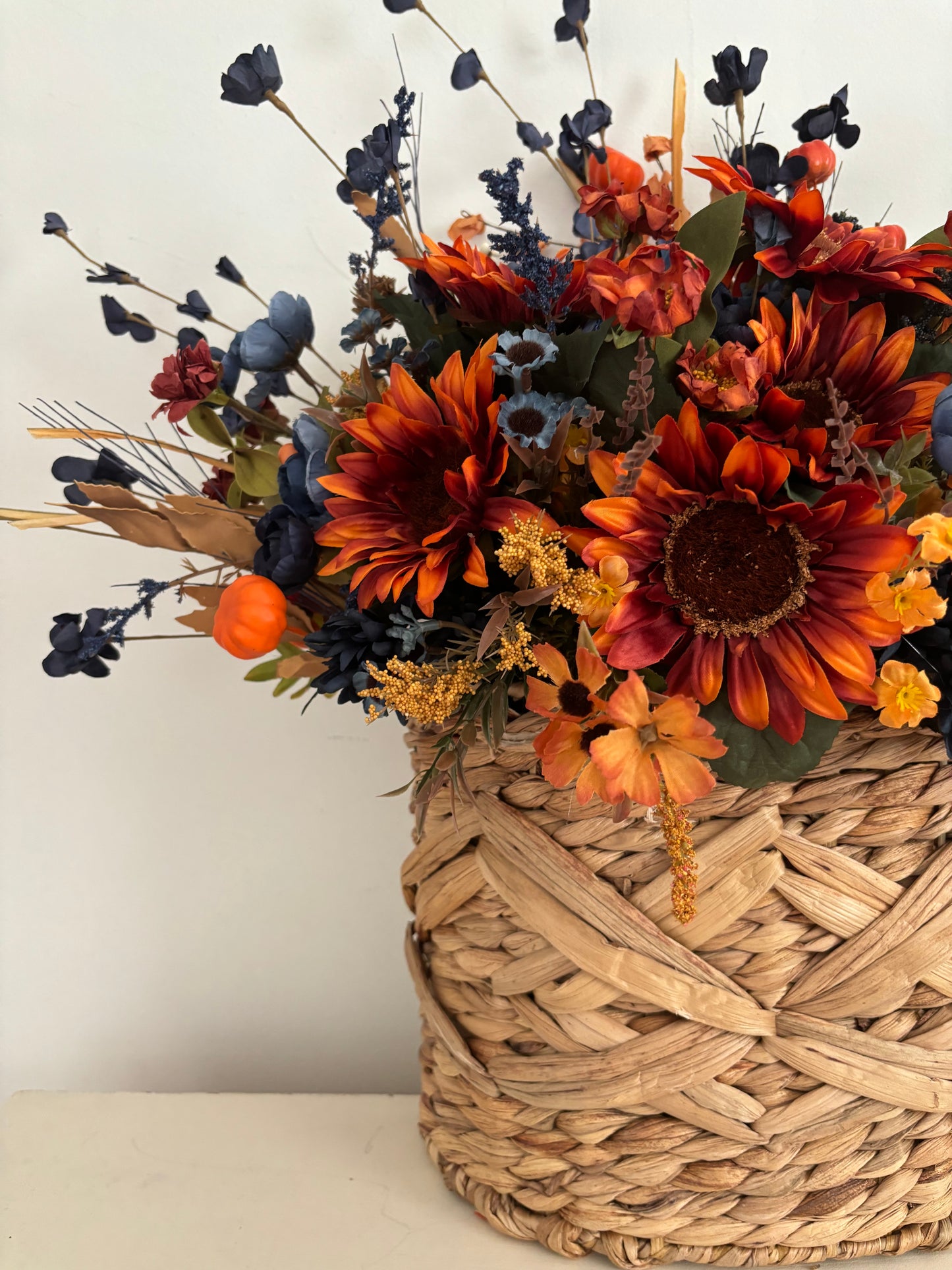 Blue and Orange Fall Floral Hanging Basket