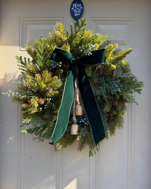 Classic Holiday Wreath with Green Bow