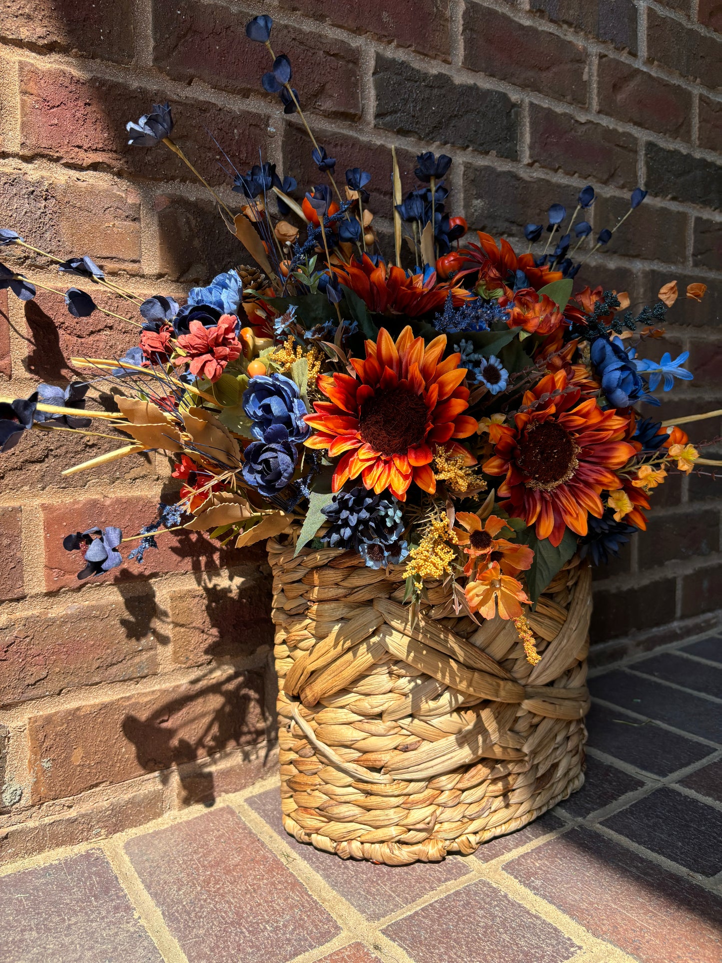 Blue and Orange Fall Floral Hanging Basket