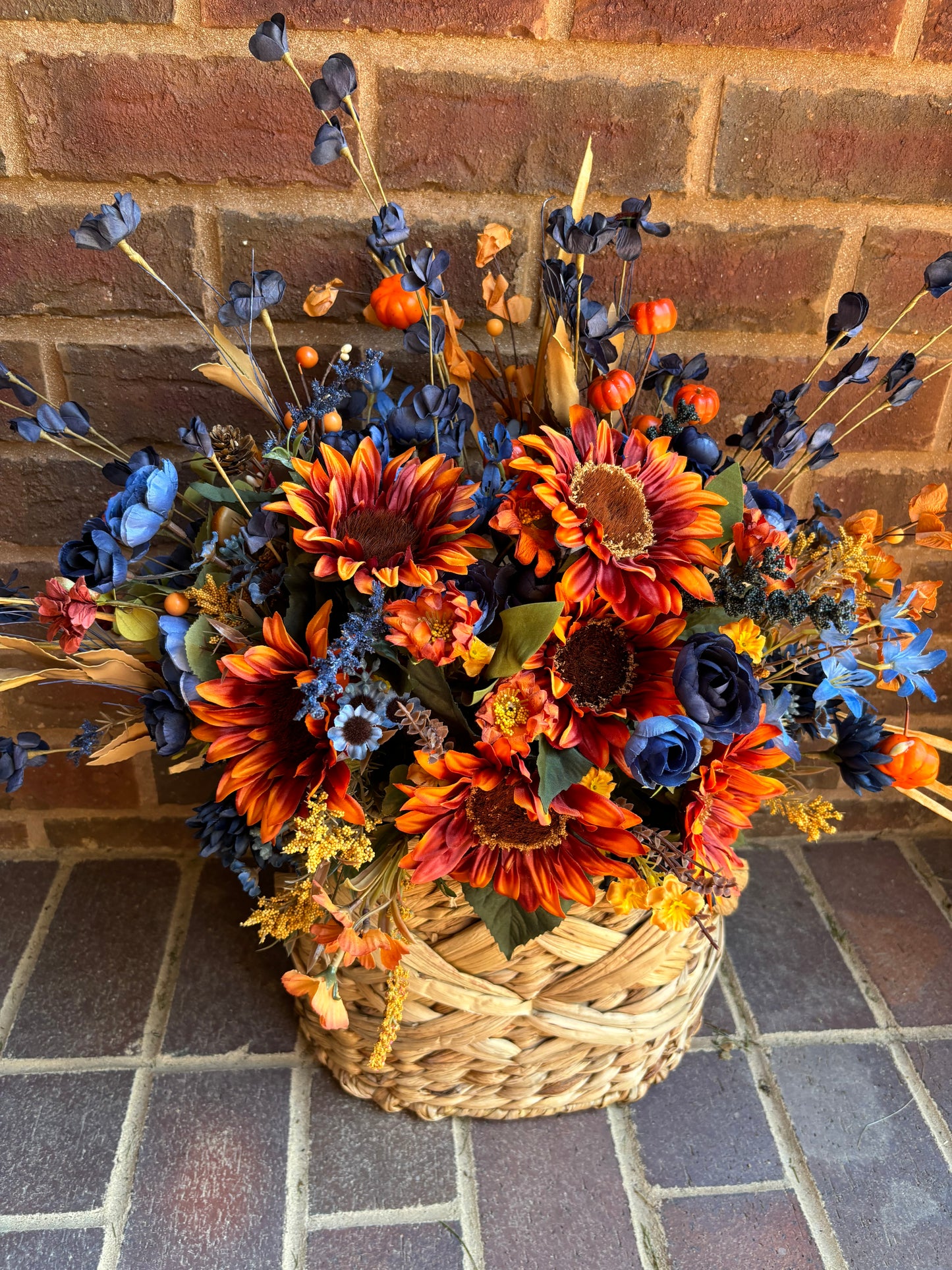 Blue and Orange Fall Floral Hanging Basket