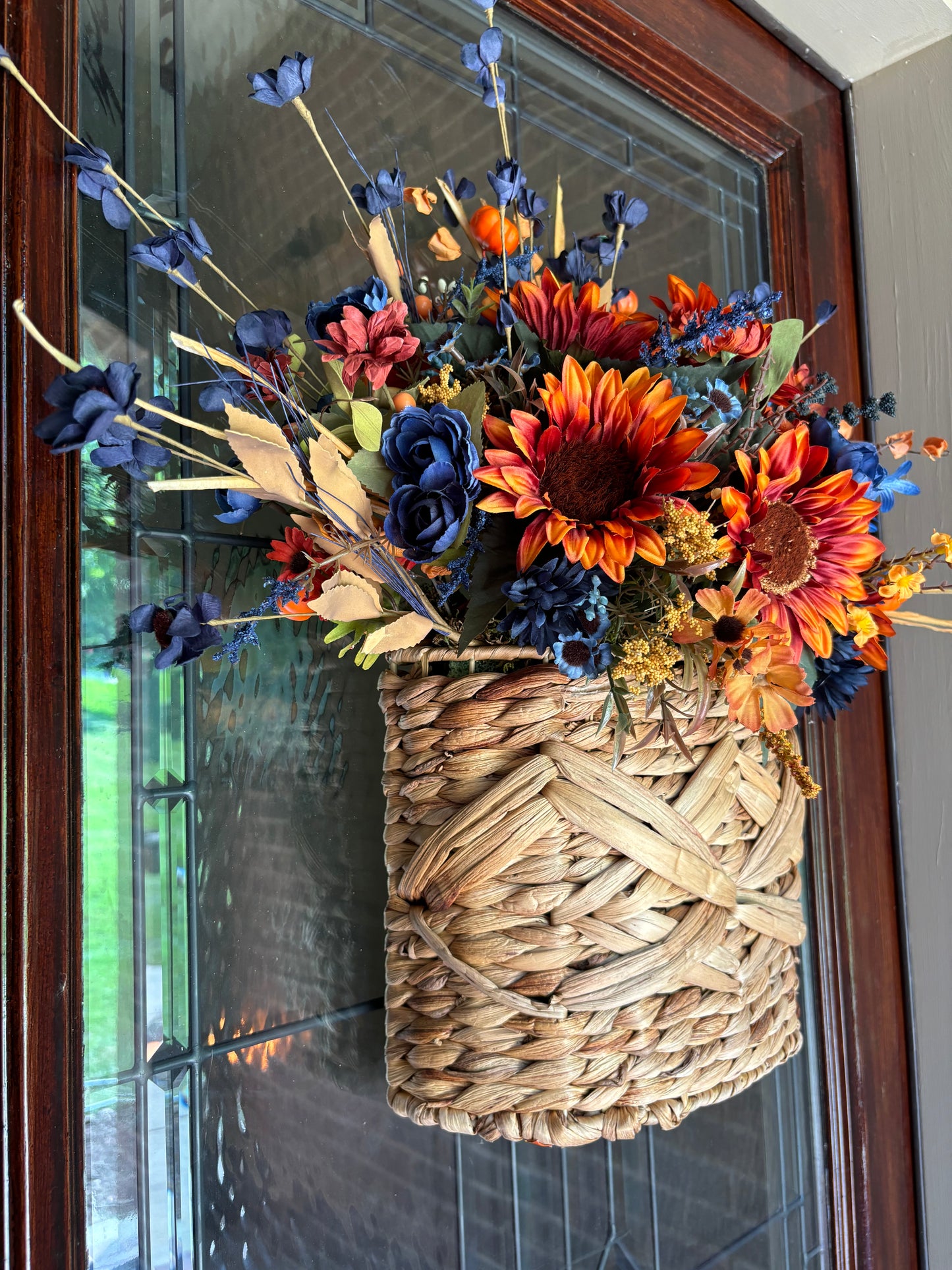 Blue and Orange Fall Floral Hanging Basket