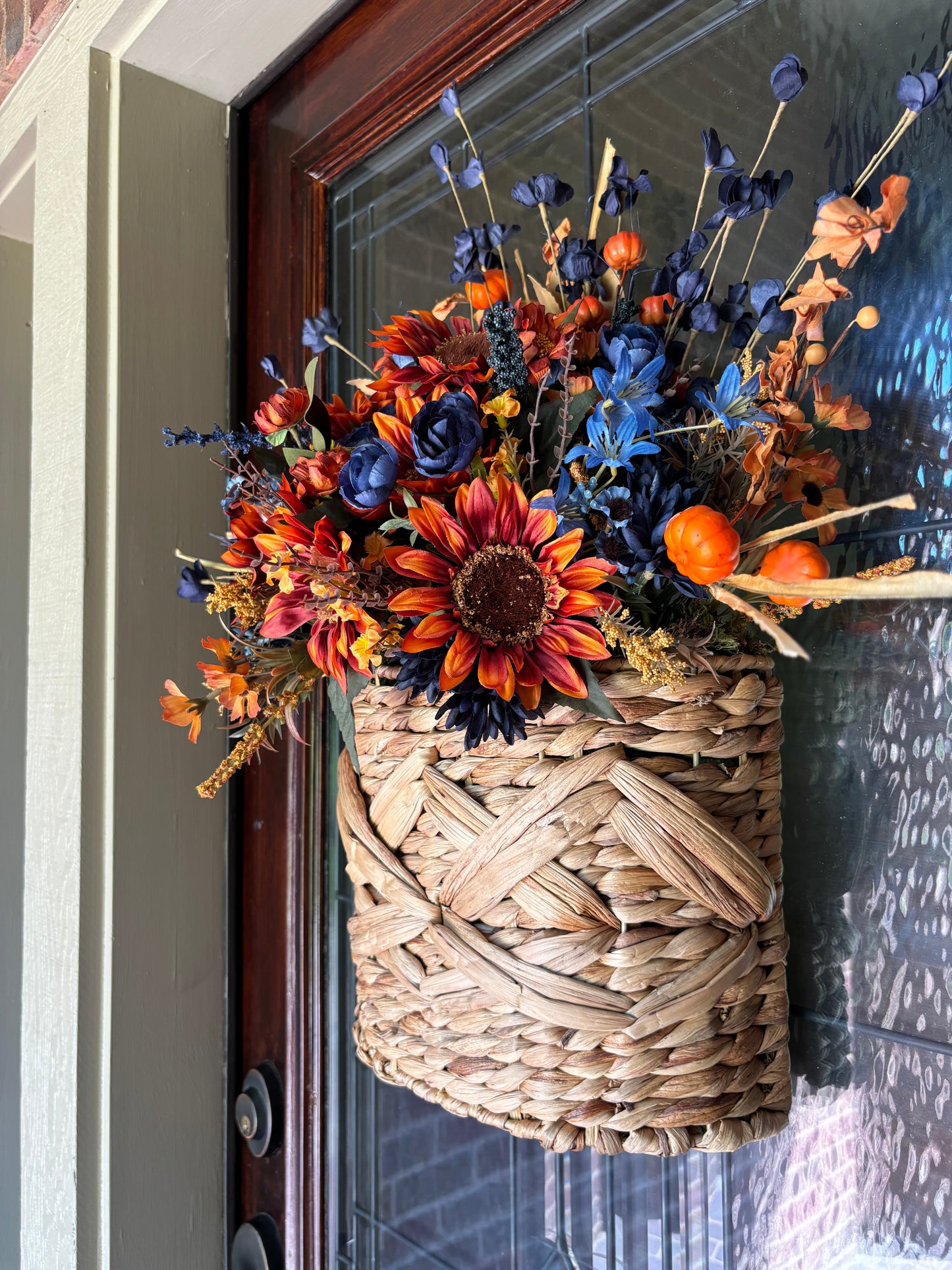 Blue and Orange Fall Floral Hanging Basket