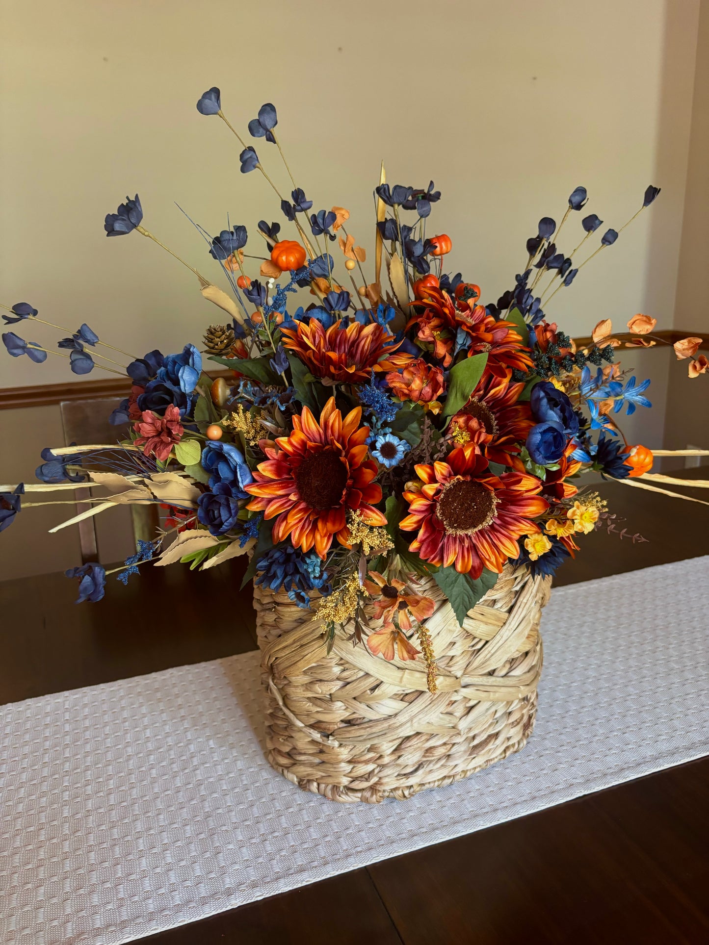 Blue and Orange Fall Floral Hanging Basket