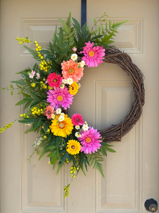 Multicolored Daisy and Berries Summer Wreath